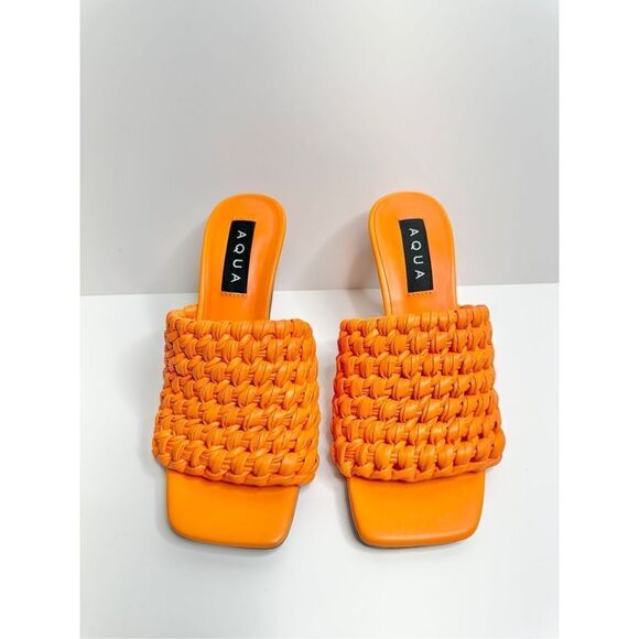AQUA Woven Sandals Womens Size 7 Orange Slip On High Heel Square Toe NEW - Picture 3 of 11